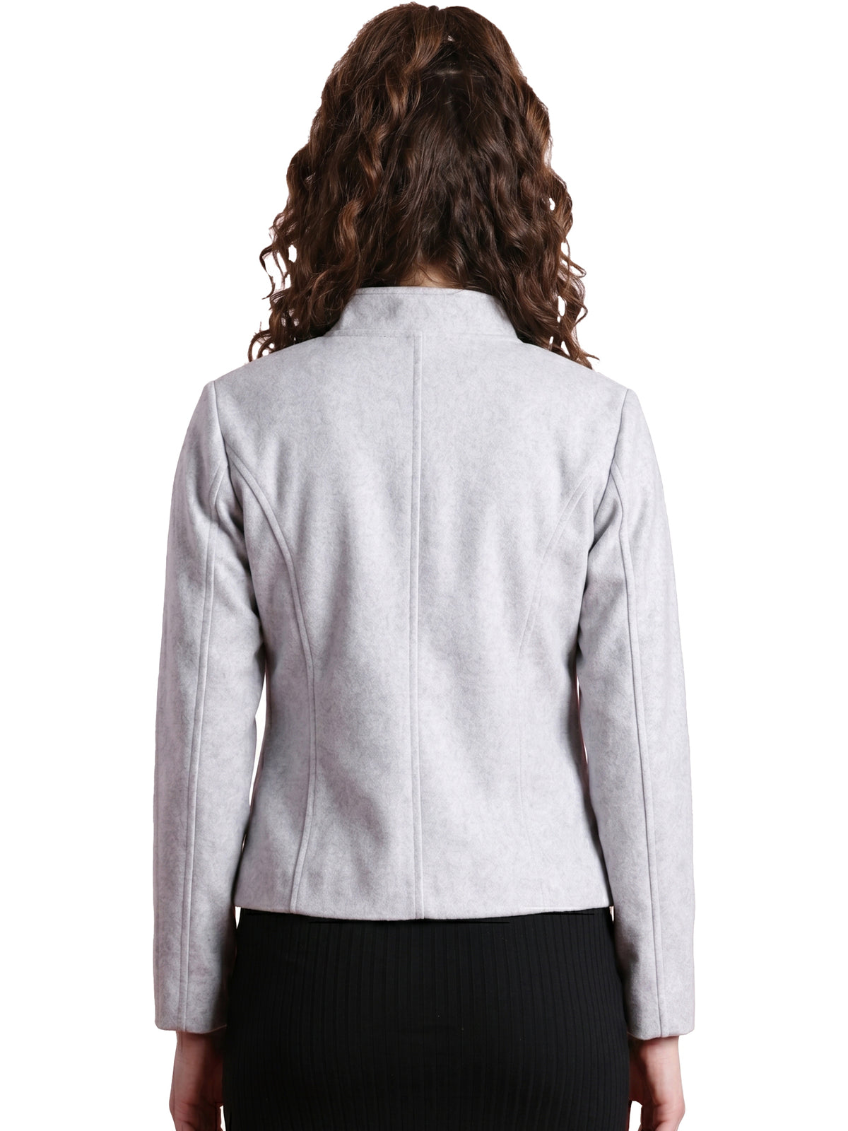 Leather Retail Women Full Sleeve Velvet Four Button Grey Jacket