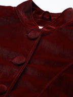 Leather Retail Women Full Sleeve Velvet Three Button Mahroon Jacket ( LRVEL4BMH )