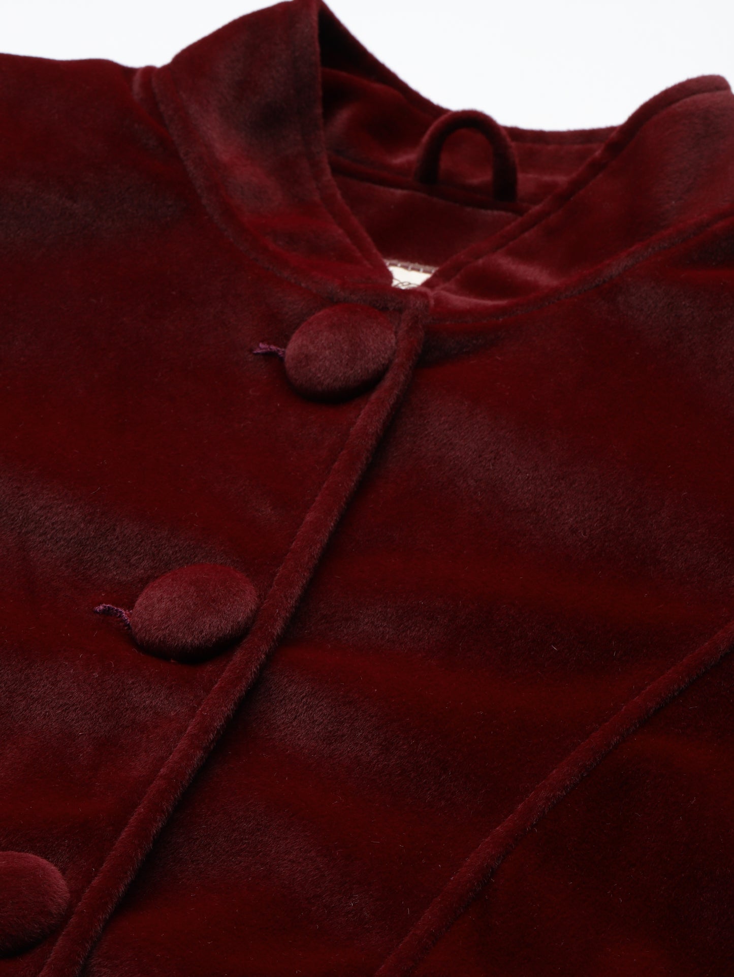 Leather Retail Women Full Sleeve Velvet Three Button Mahroon Jacket ( LRVEL4BMH )
