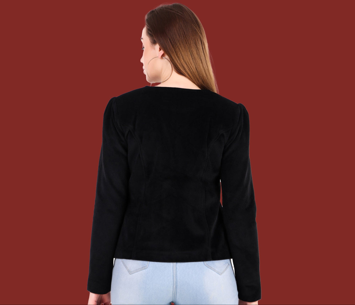 Leather Retail Single Button Winter Wear Velvet Jacket For Women's (LRVELSBBL)