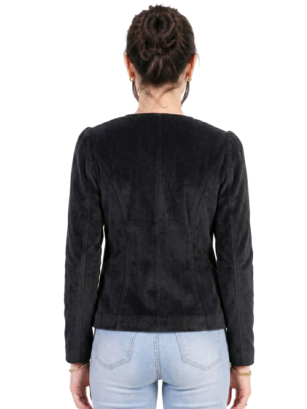 Leather Retail Single Button Winter Wear Velvet Jacket For Women's ( LRVELSBBL )