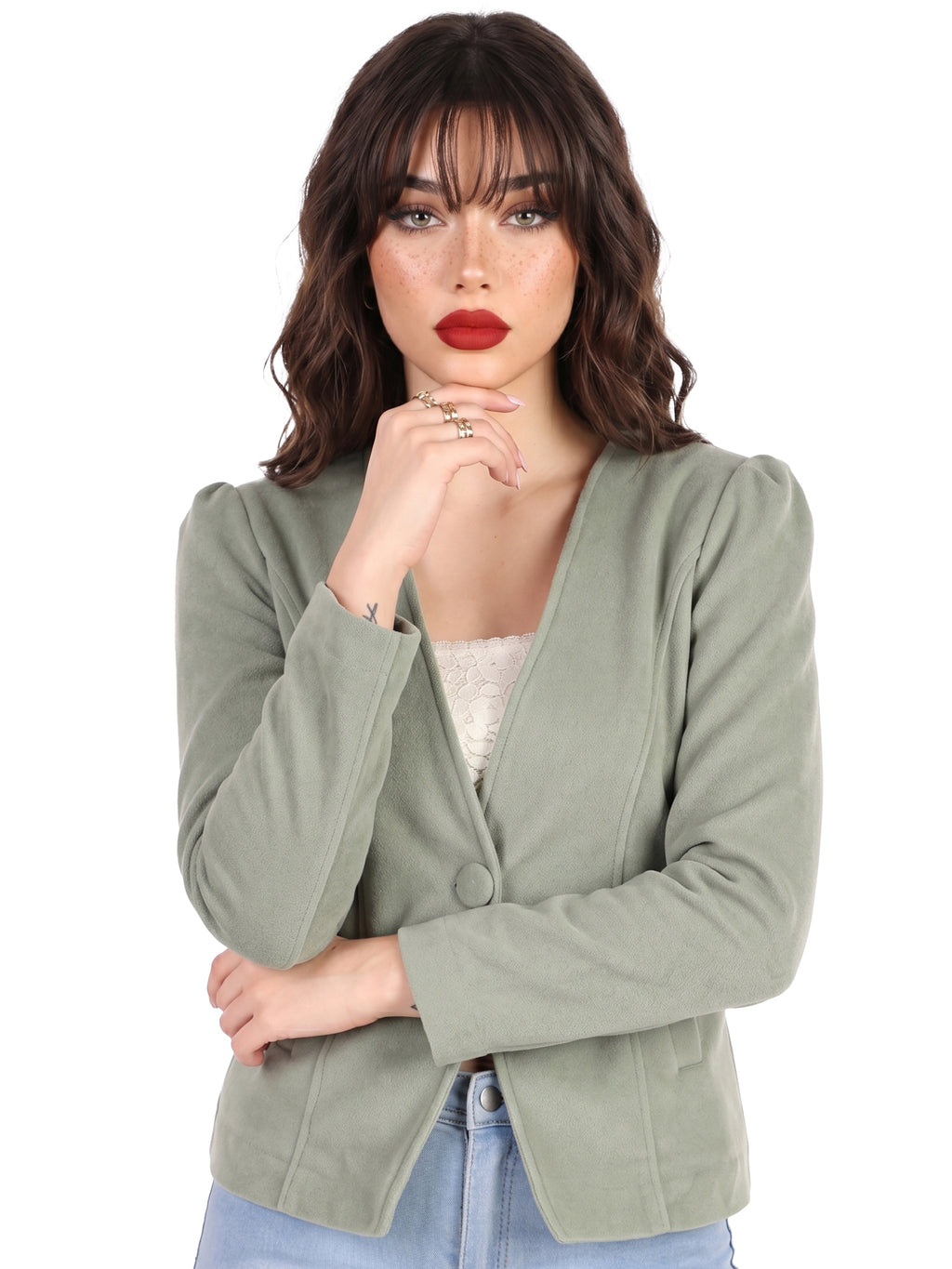 Leather Retail Single Button Winter Wear Velvet Jacket For Women's ( LRVELSBGR )