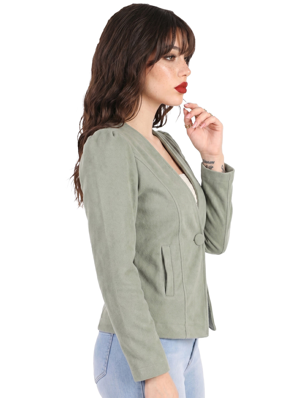 Leather Retail Single Button Winter Wear Velvet Jacket For Women's ( LRVELSBGR )