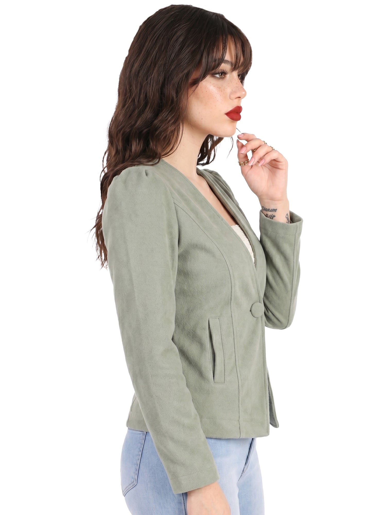Leather Retail Single Button Winter Wear Velvet Jacket For Women's ( LRVELSBGR )