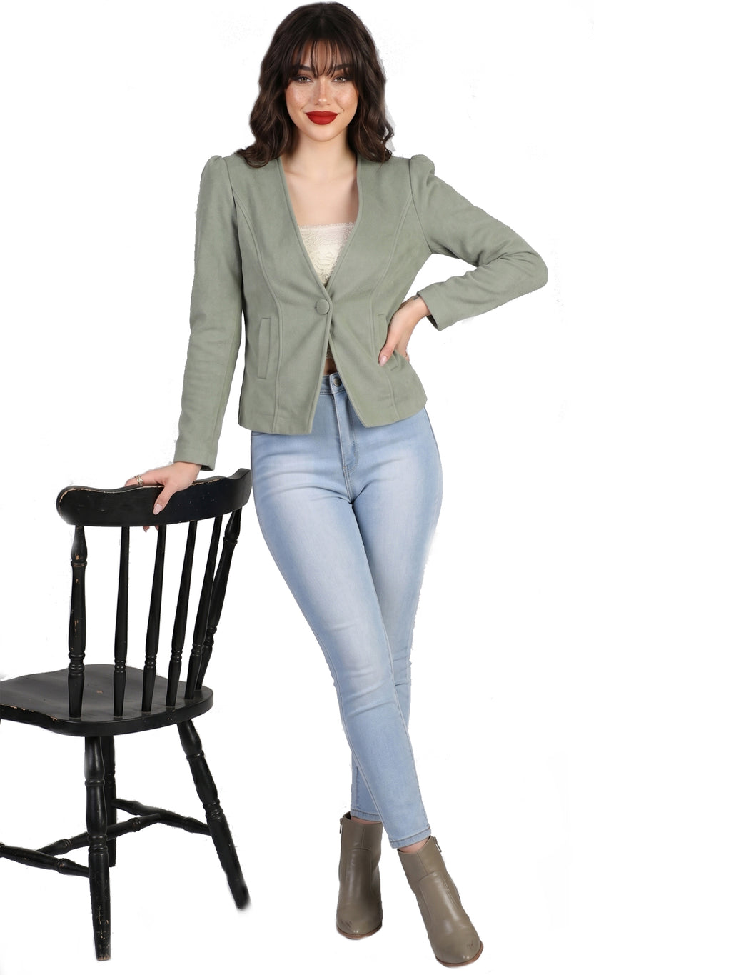 Leather Retail Single Button Winter Wear Velvet Jacket For Women's ( LRVELSBGR )
