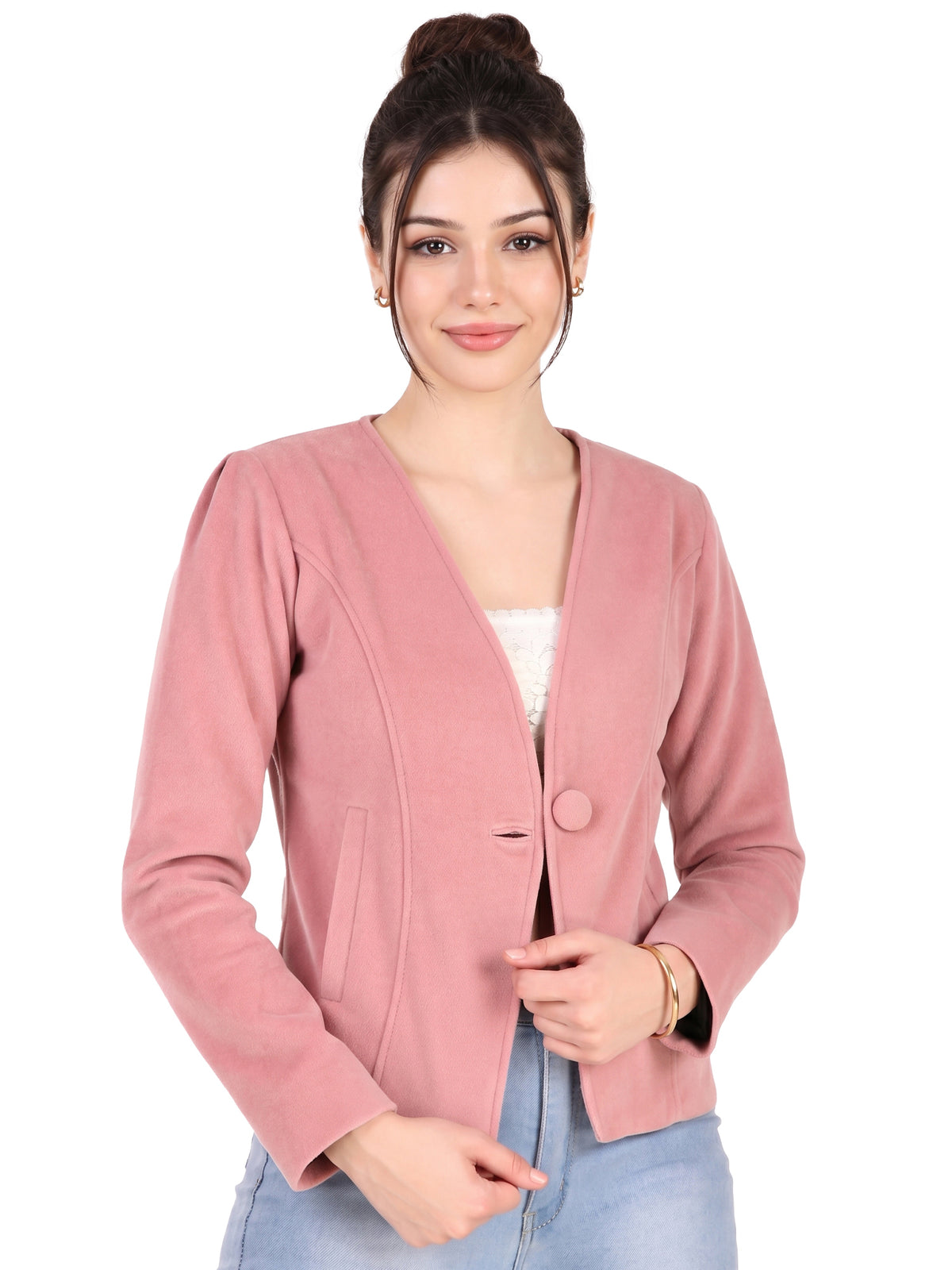 Leather Retail Single Button Winter Wear Velvet Jacket For Women's