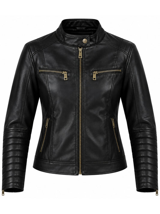 Leather Retail Full Sleeve Solid Jacket for Women's