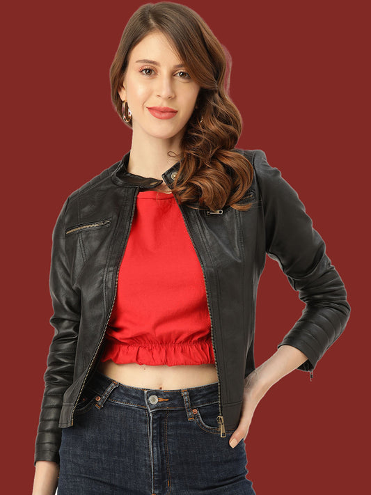 Leather Retail Full Sleeve Solid Jacket for Women's(LRWBN)