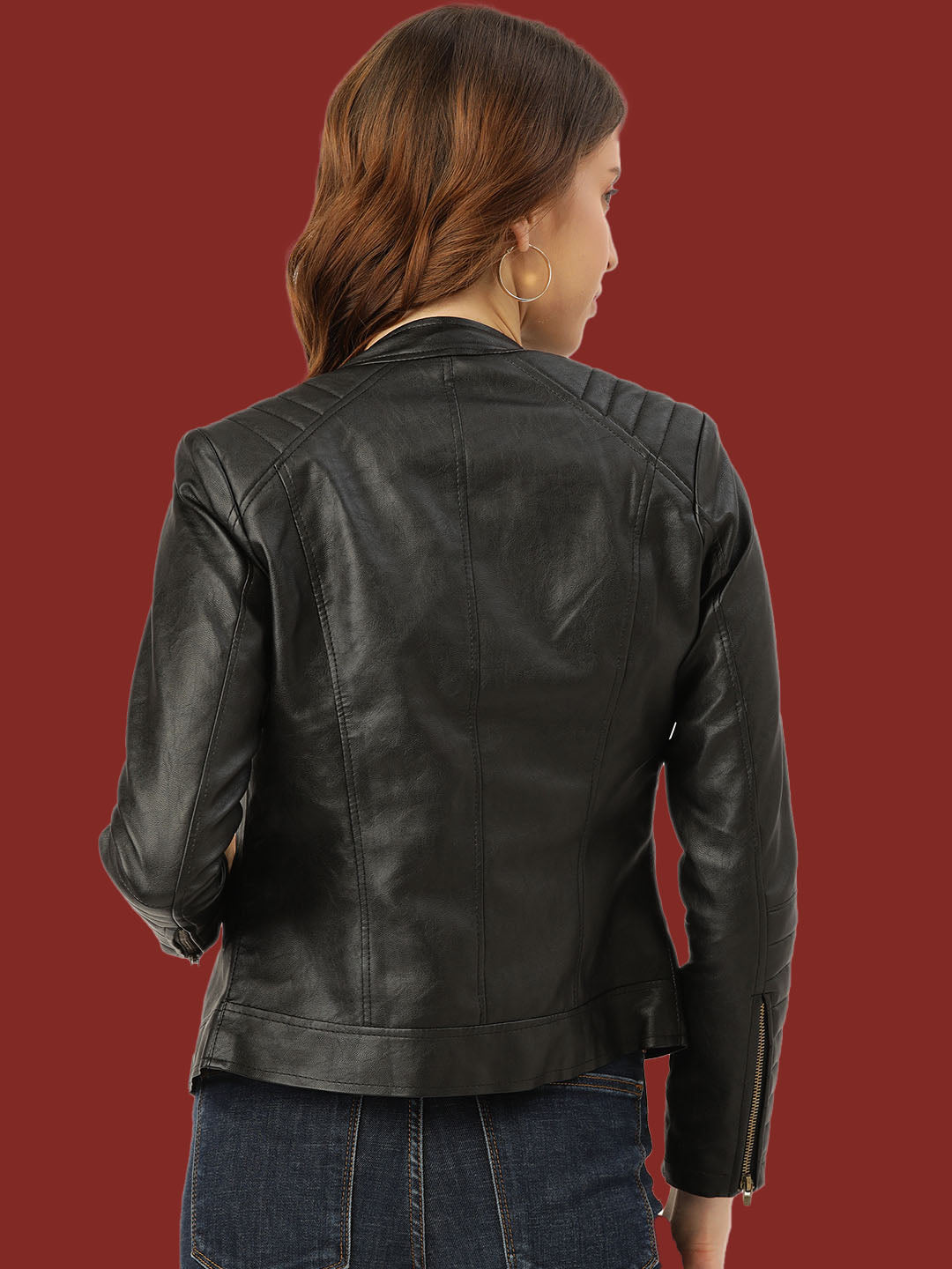 Leather Retail Full Sleeve Solid Jacket for Women's(LRWBN)