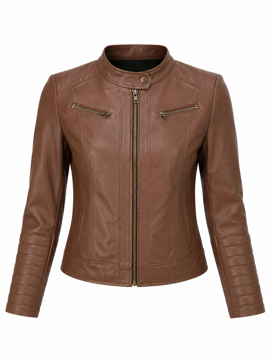 Leather Retail Full Sleeve Solid Jacket for Women's
