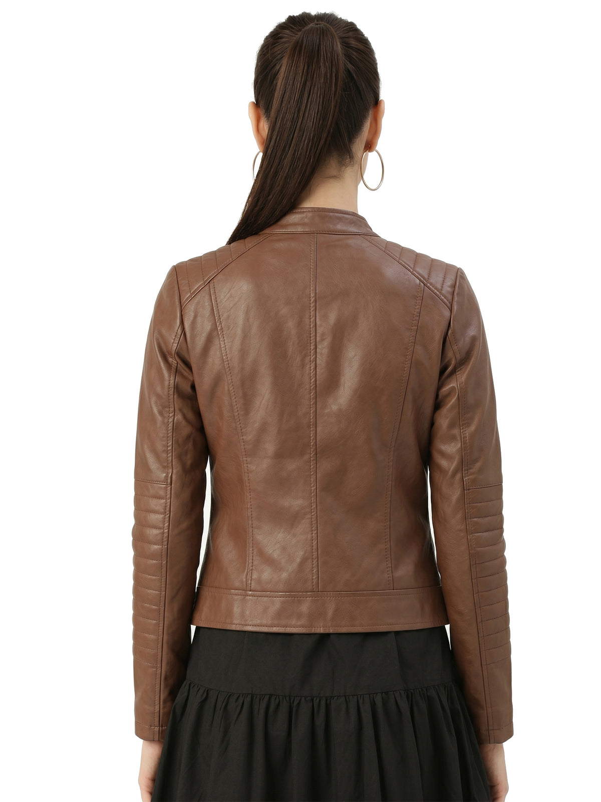 Leather Retail Full Sleeve Solid Jacket for Women's