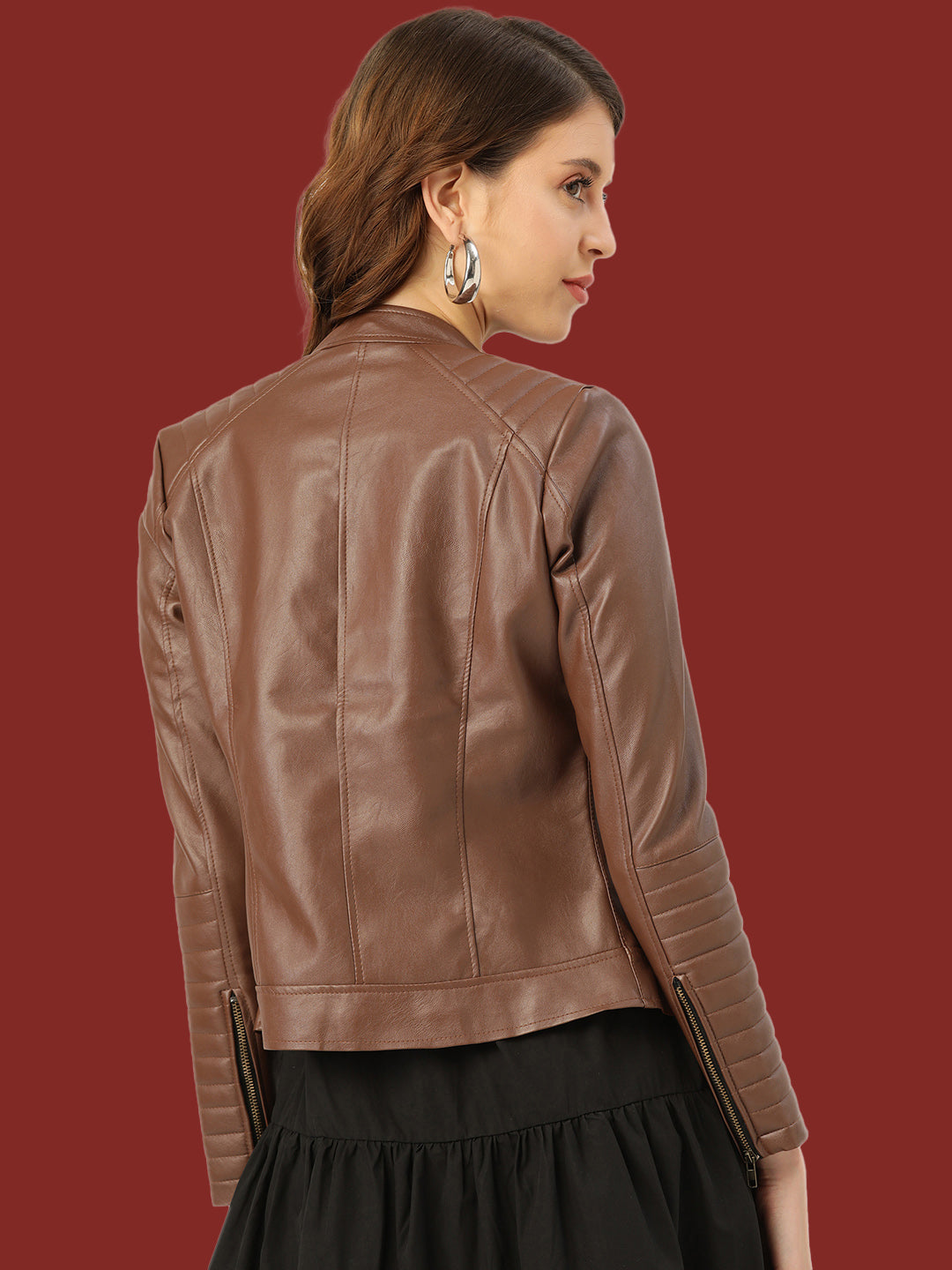 Leather Retail Full Sleeve Solid Jacket for Women's (LRWBR)