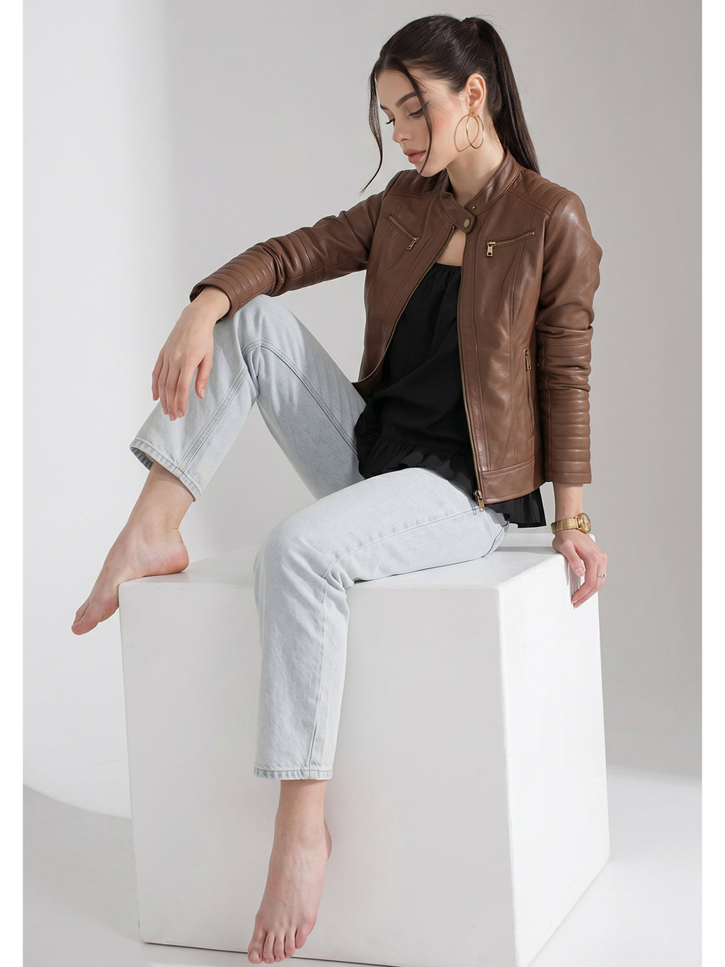 Leather Retail Full Sleeve Solid Jacket for Women's ( LRWBR )