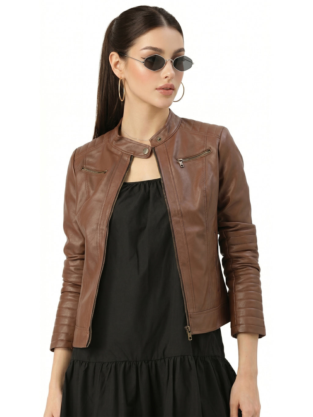 Leather Retail Full Sleeve Solid Jacket for Women's ( LRWBR )