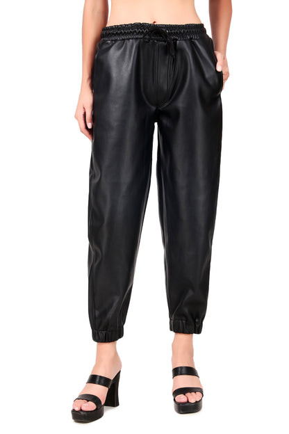 Leather retail luxury and comfort with  Faux Leather trousers for women's and girl's ( LRTRS2BL )