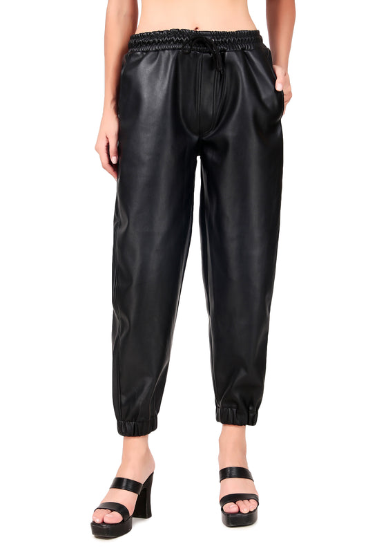 Leather retail luxury and comfort with  Faux Leather trousers for women's and girl's (LRTRS2BL)