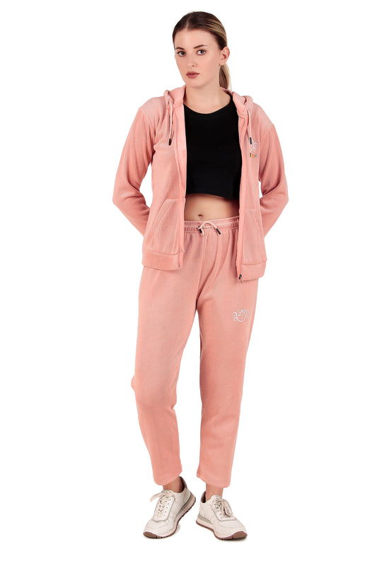 Leather Retail velvet regular fit track suit for Women's (Pink)