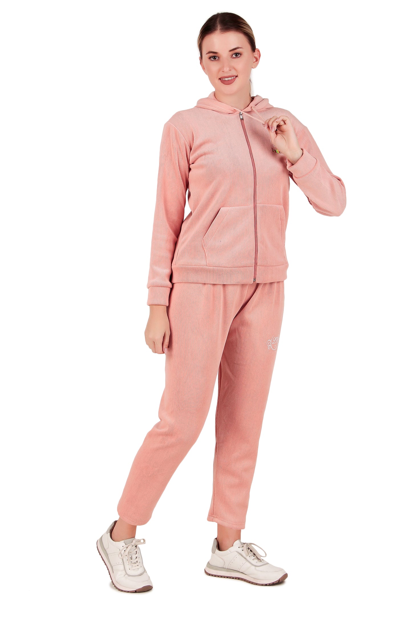 Leather Retail velvet regular fit track suit for Women's (Pink)