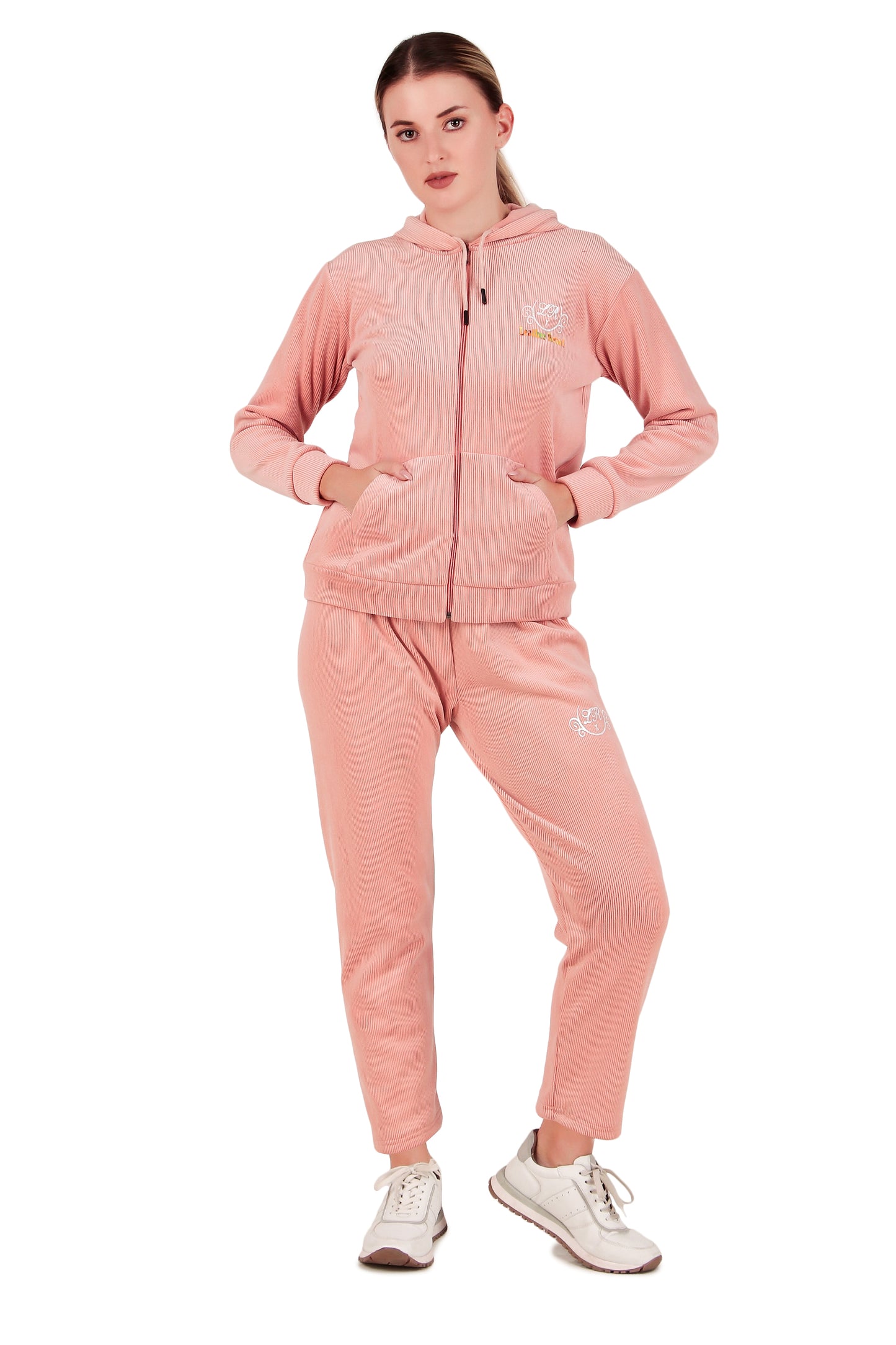 Leather Retail velvet regular fit track suit for Women's (Pink)