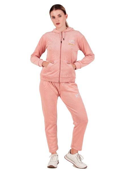 Leather Retail velvet regular fit track suit for Women's (Pink)