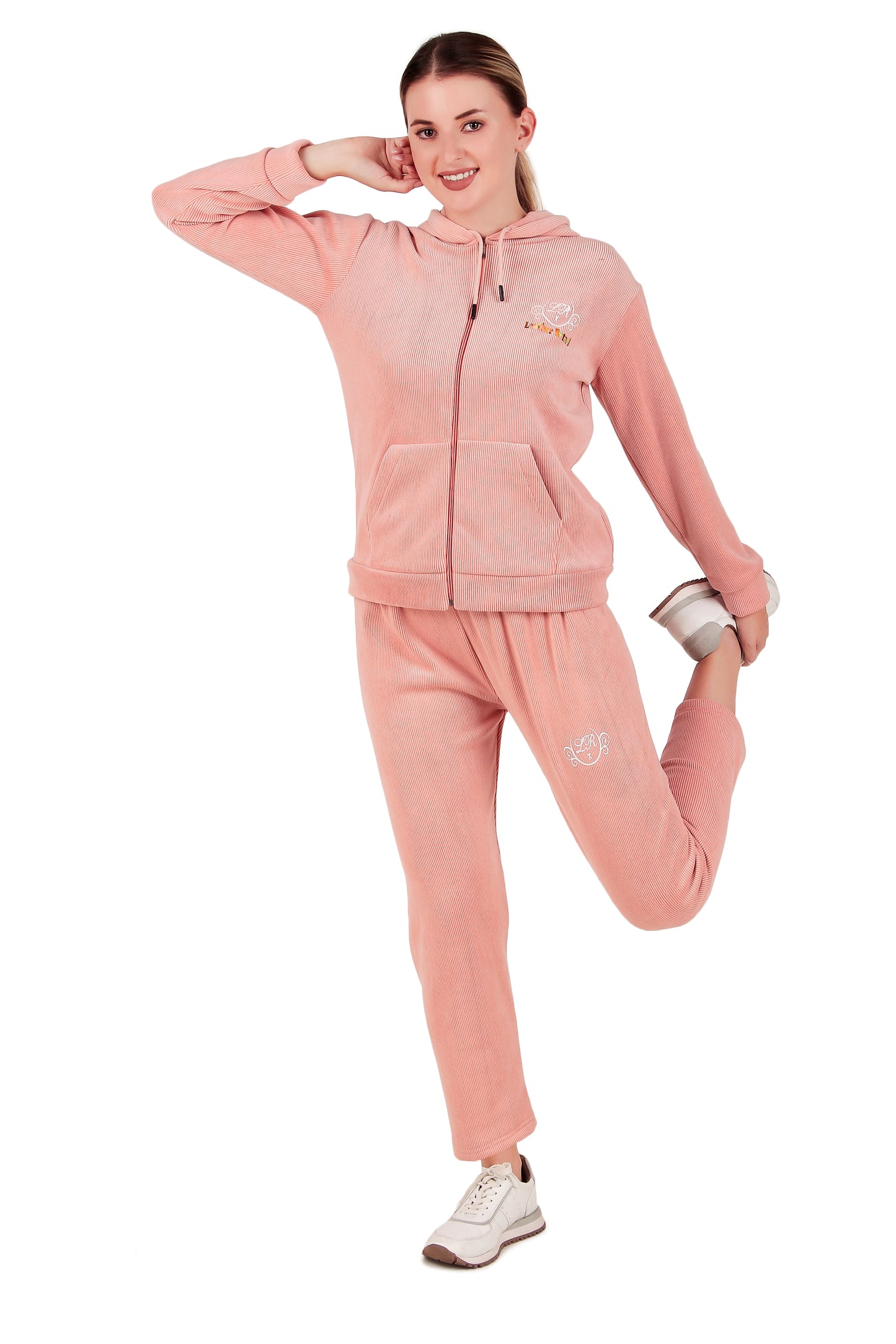 Leather Retail velvet regular fit track suit for Women's (Pink)