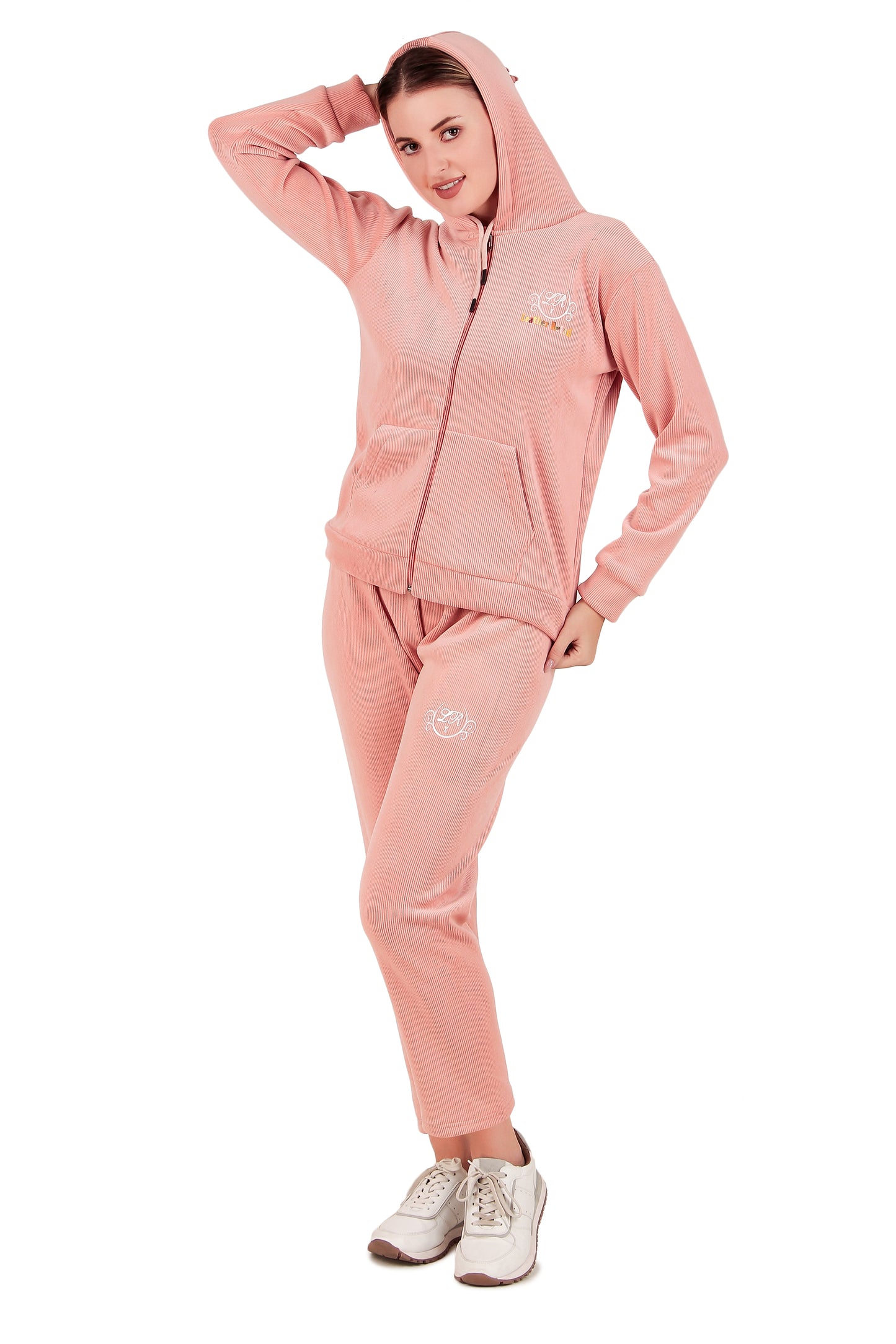 Leather Retail velvet regular fit track suit for Women's (Pink)