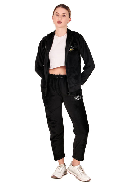 Leather Retail velvet regular fit track suit for Women's (Black)