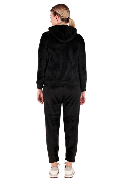 Leather Retail velvet regular fit track suit for Women's (Black)