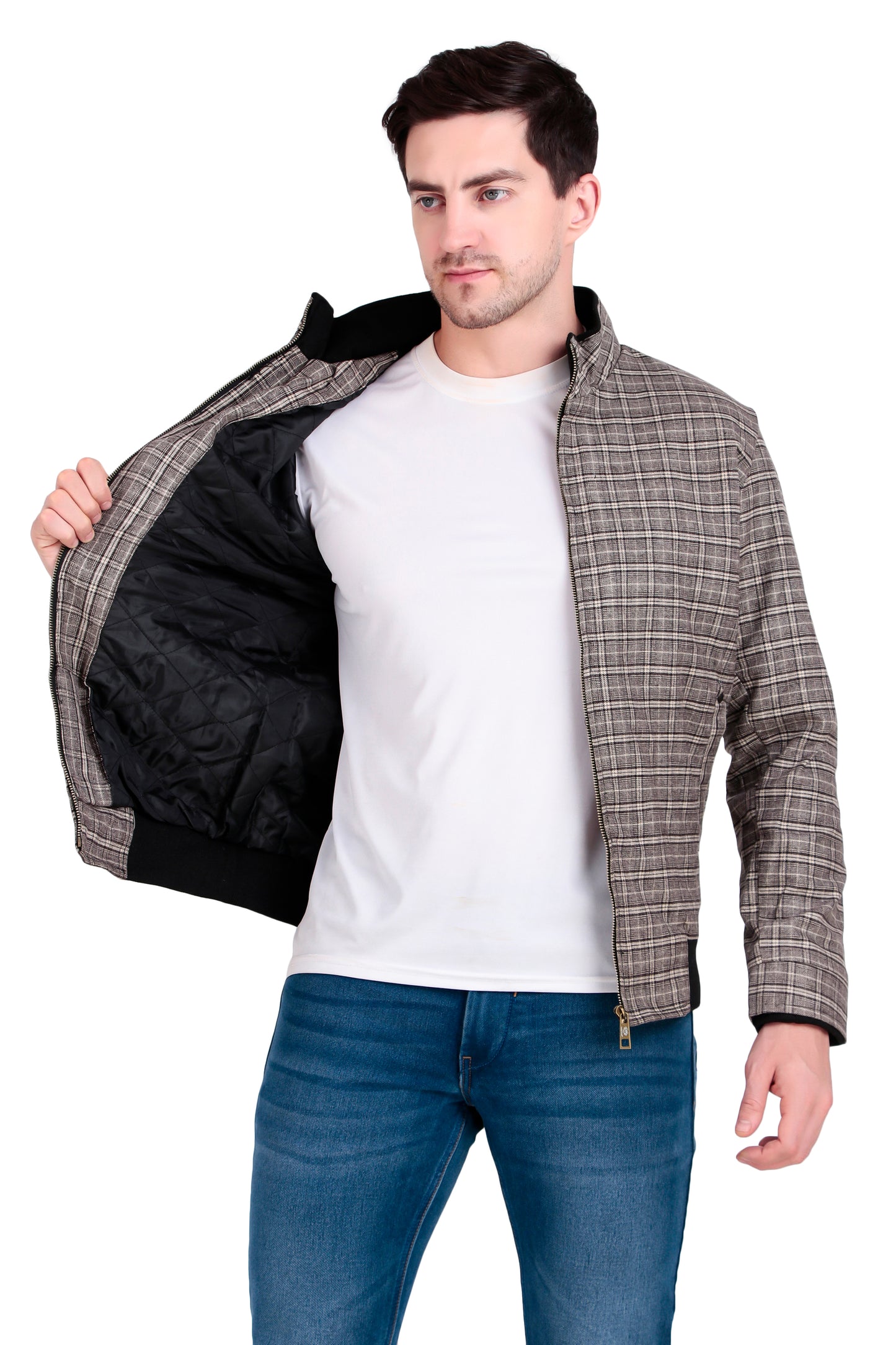 Leather Retail Coffee-White Checkered Multicolor Tweed Jacket ( LRCHECKTD1J )