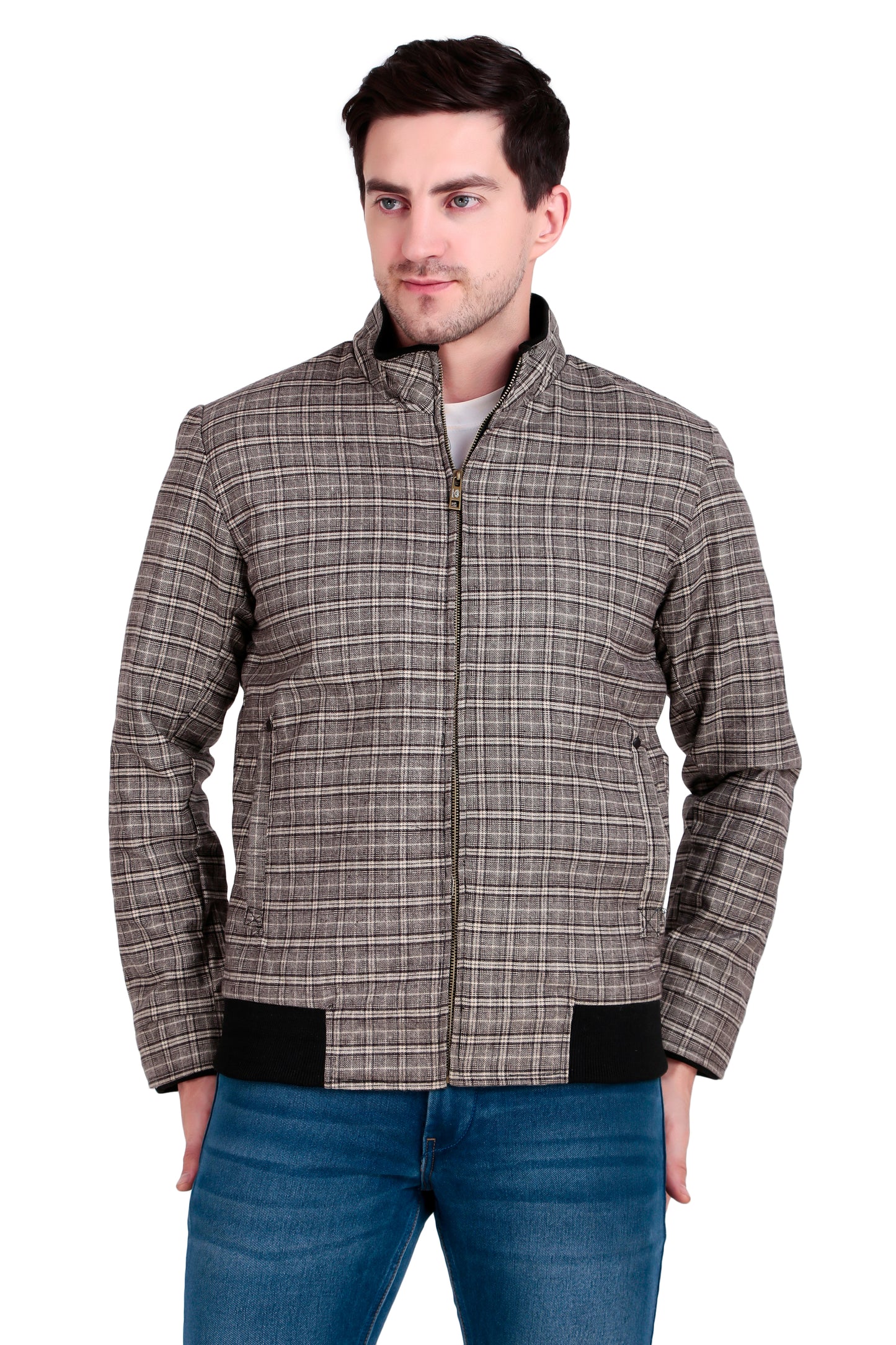 Leather Retail Coffee-White Checkered Multicolor Tweed Jacket ( LRCHECKTD1J )