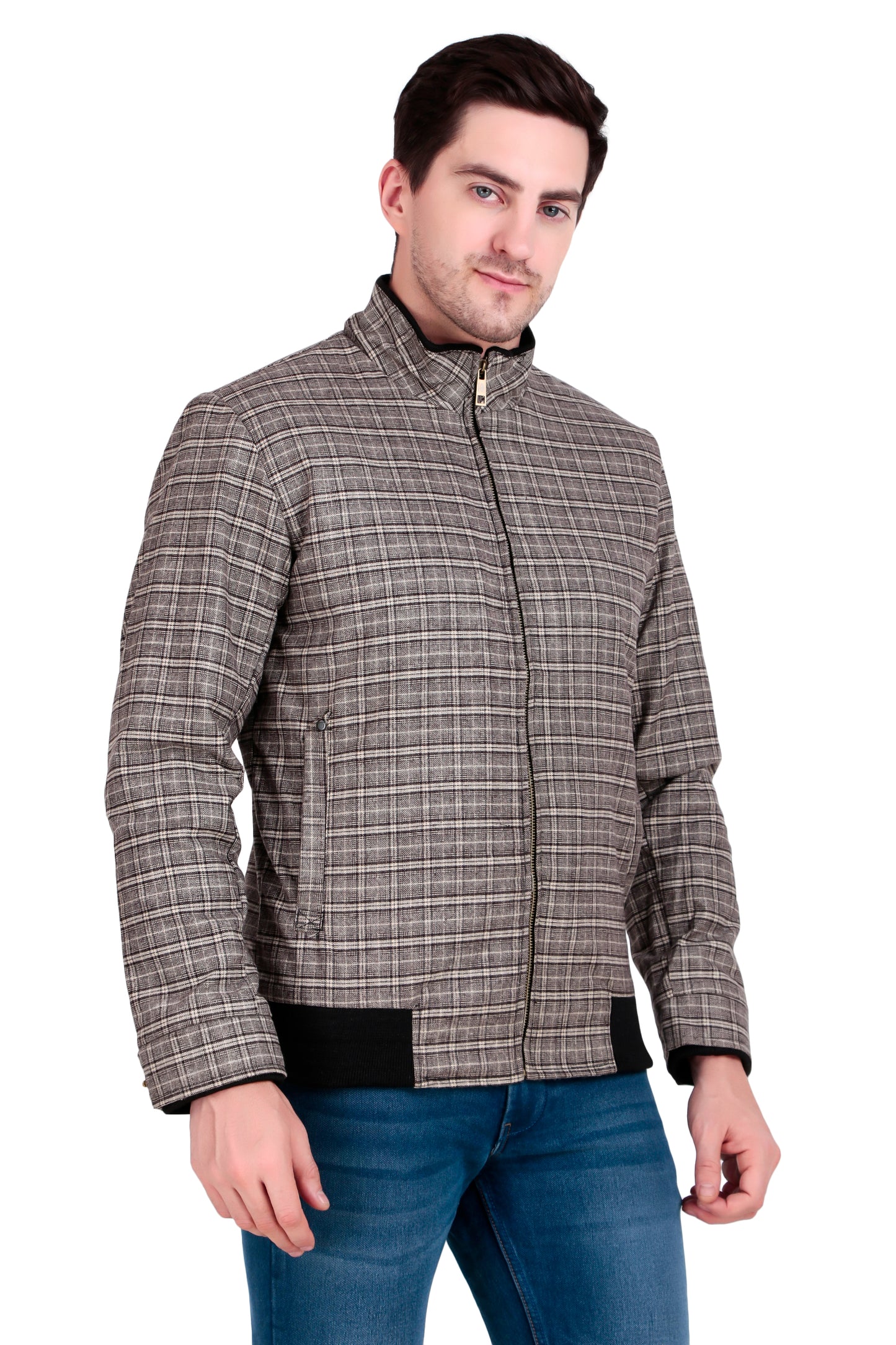Leather Retail Coffee-White Checkered Multicolor Tweed Jacket ( LRCHECKTD1J )