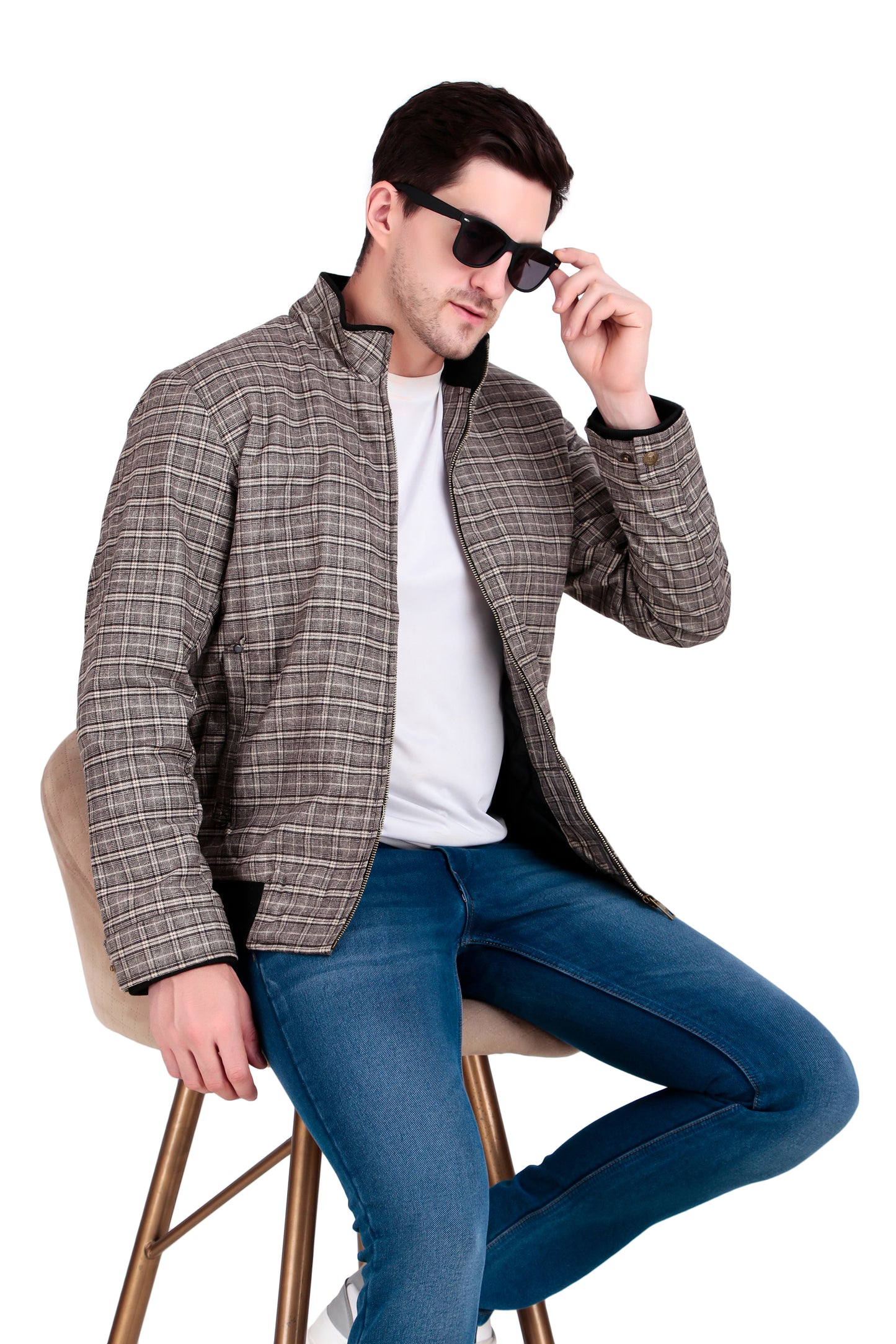Leather Retail Coffee-White Checkered Multicolor Tweed Jacket ( LRCHECKTD1J )