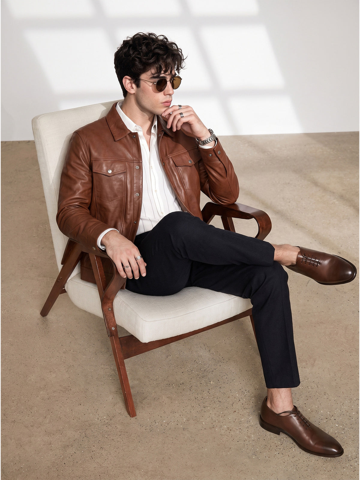 Leather Retail Brown Faux Leather Jacket for Men's with Snap Button Closure