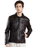 Leather Retail Coffee Faux Leather Jacket for Men's with Snap Button Closure ( LRM50CO )