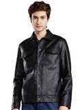 Leather Retail Black Faux Leather Jacket for Men's with Snap Button Closure ( LRM50BL )