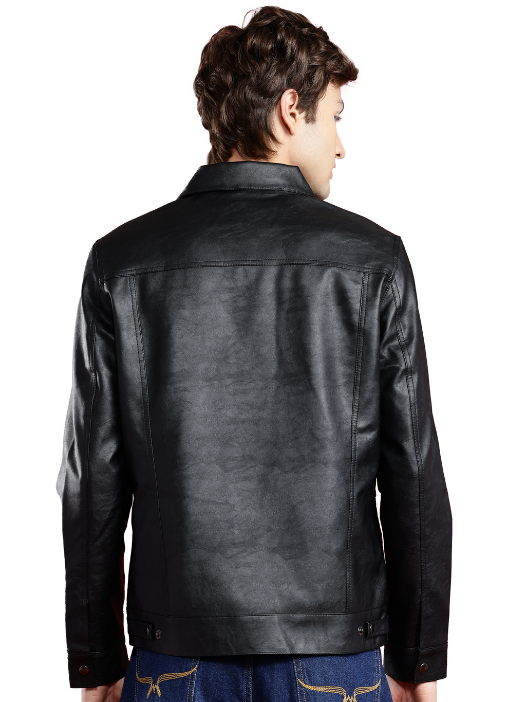 Leather Retail Black Faux Leather Jacket for Men's with Snap Button Closure ( LRM50BL )