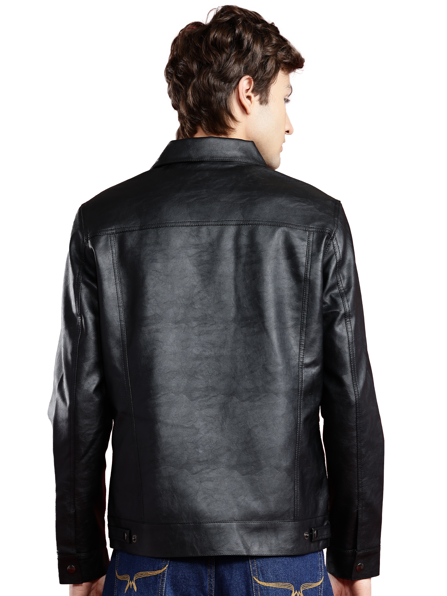 Leather Retail Black Faux Leather Jacket for Men's with Snap Button Closure ( LRM50BL )