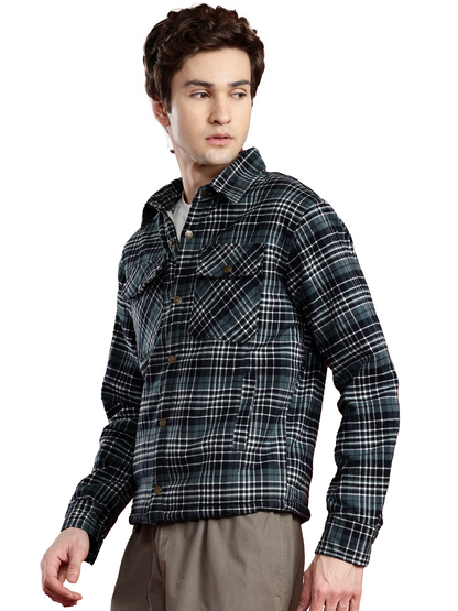 Leather Retail Stylish Green Plaid Multicoloured Tweed Jacket