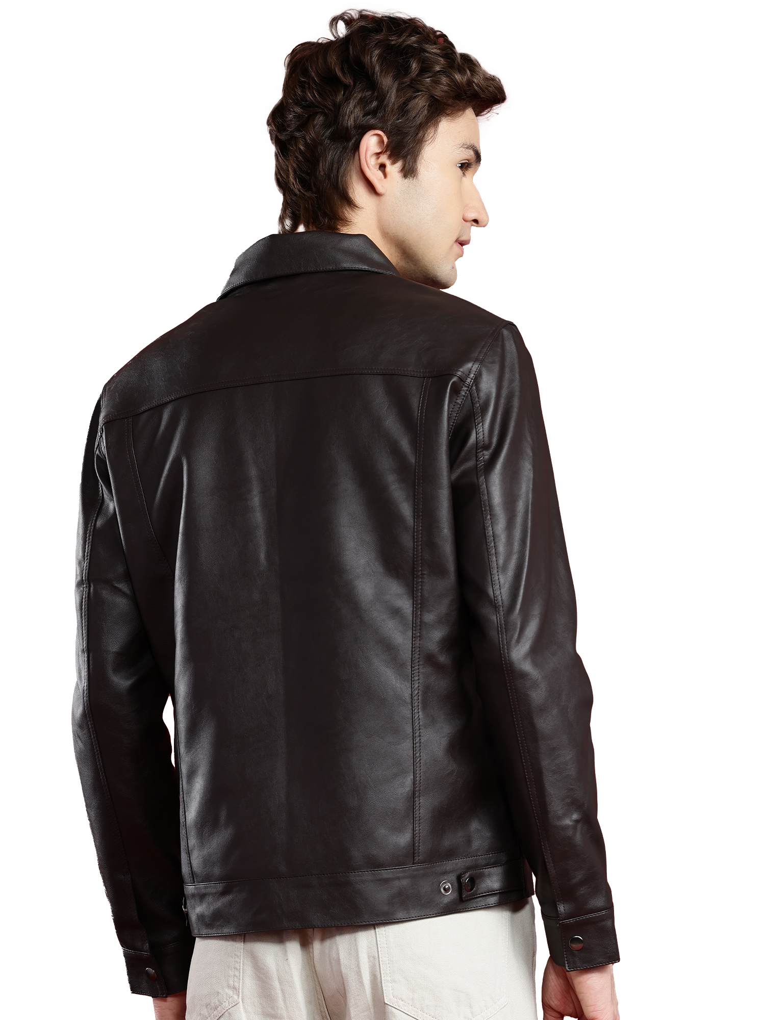 Leather Retail Coffee Faux Leather Jacket for Men's with Snap Button Closure ( LRM50CO )