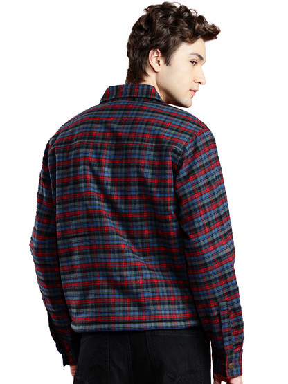 Leather Retail Vibrant Red and Blue Check Multicoloured Tweed Jacket