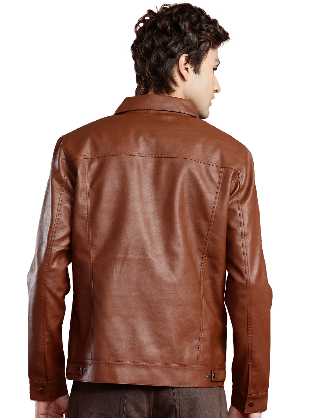 Leather Retail Brown Faux Leather Jacket for Men's with Snap Button Closure ( LRM50BR )