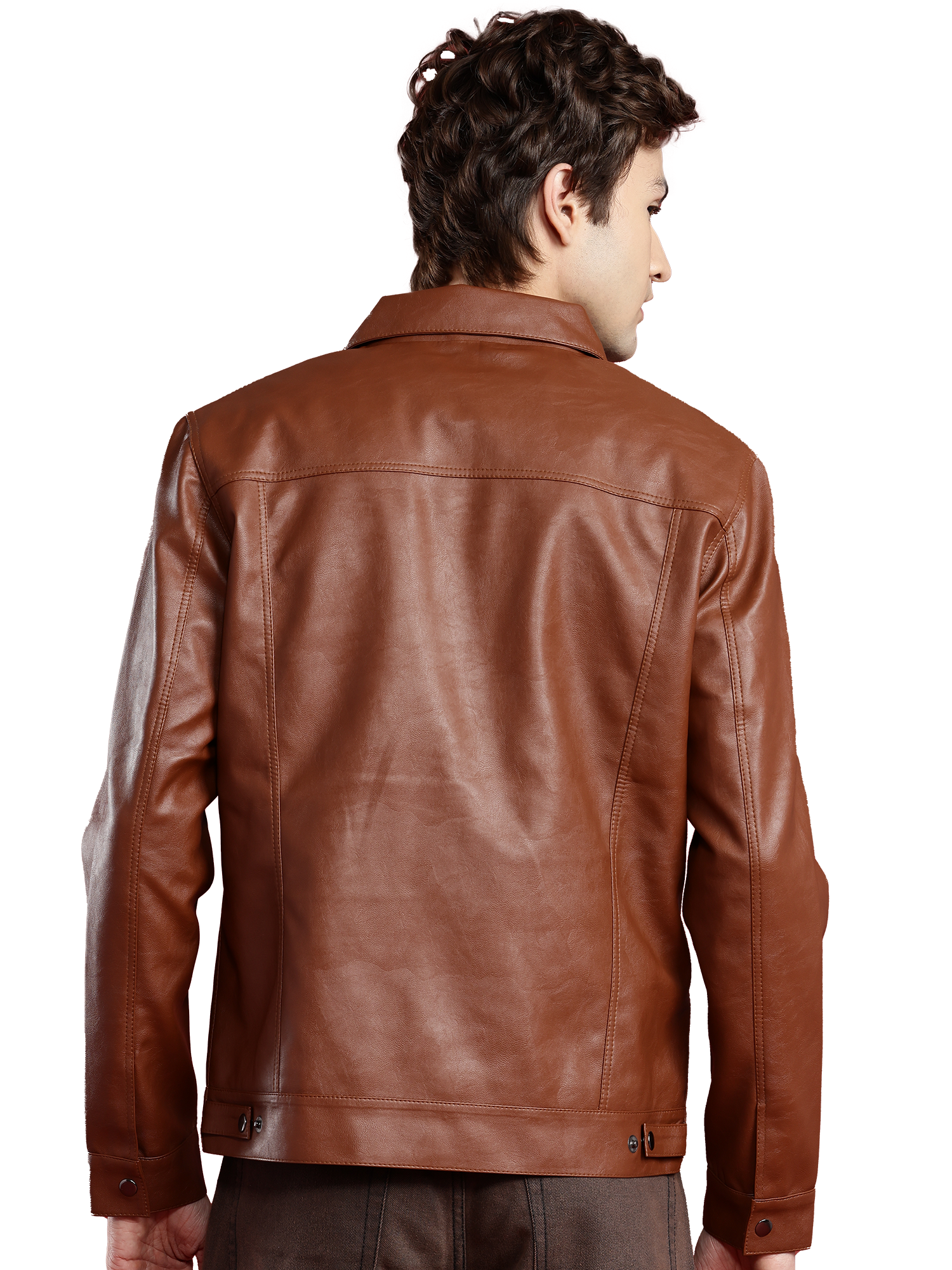 Leather Retail Brown Faux Leather Jacket for Men's with Snap Button Closure ( LRM50BR )