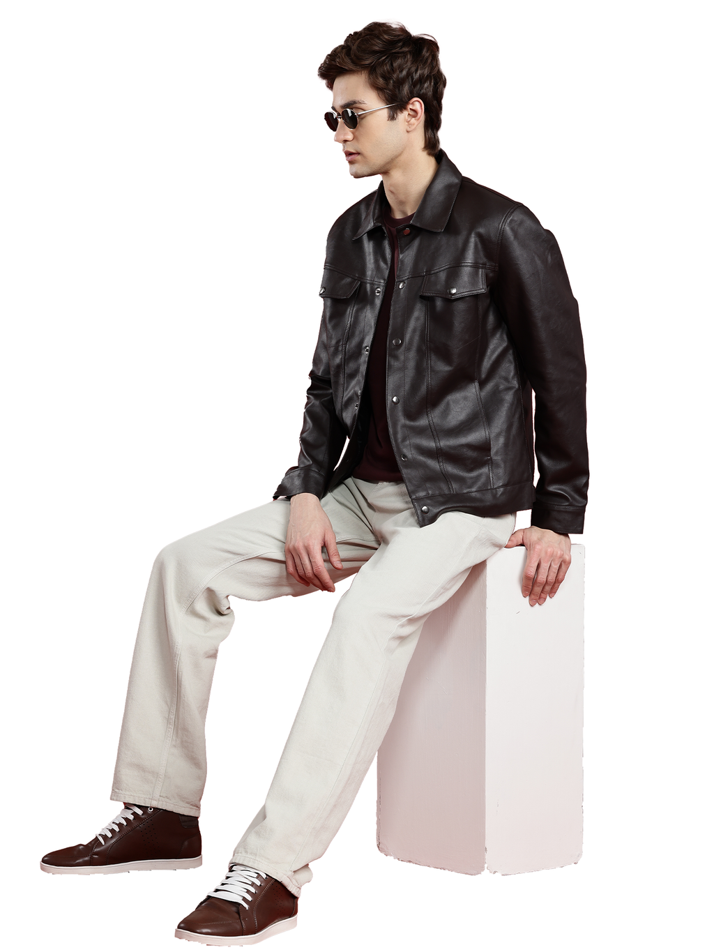 Leather Retail Coffee Faux Leather Jacket for Men's with Snap Button Closure ( LRM50CO )