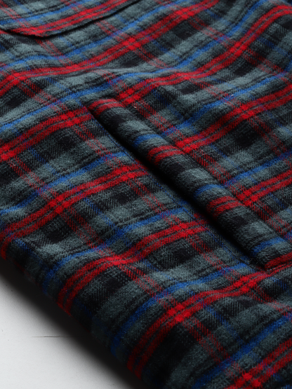 Leather Retail Vibrant Red and Blue Check Multicoloured Tweed Jacket