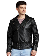 Leather Retail Men's Printed Biker Jacket with Belt ( LRPRM11BL )