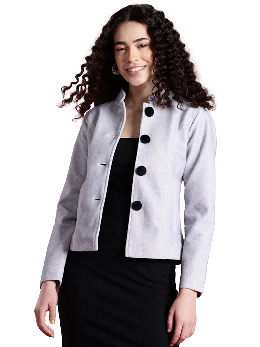 Leather Retail Women Full Sleeve Velvet Four Button Grey Jacket ( LRVEL4BGE )