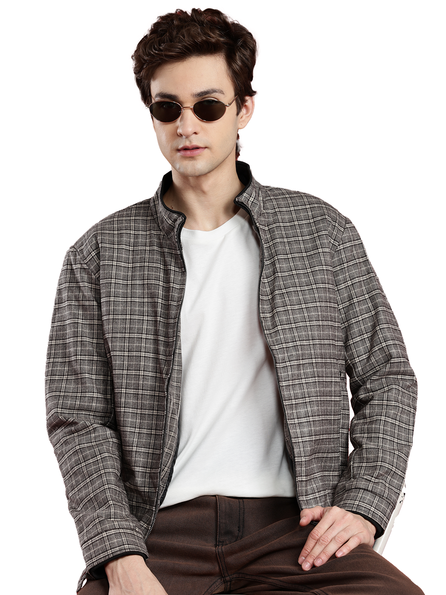Leather Retail Coffee-White Checkered Multicolor Tweed Jacket ( LRCHECKTD1J )