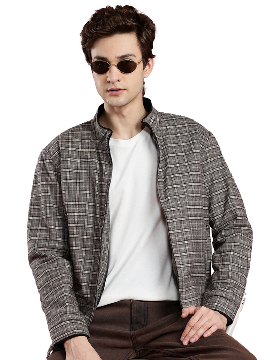 Leather Retail Coffee-White Checkered Multicolor Tweed Jacket ( LRCHECKTD1J )