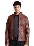 Leather Retail Full Sleeve Men's PU Brown Jacket ( LRM48BR )