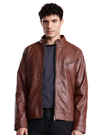 Leather Retail Full Sleeve Men's PU Brown Jacket ( LRM48BR )